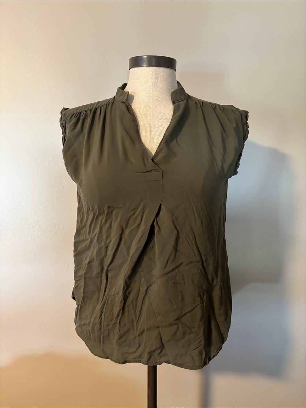 Olive Green Sleeveless V-Neck Women's Top